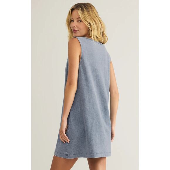 Z Supply Sloane V-Neck Jersey Denim Mini Dress - Medium Indigo NWT VARIOUS SIZES - Picture 2 of 6